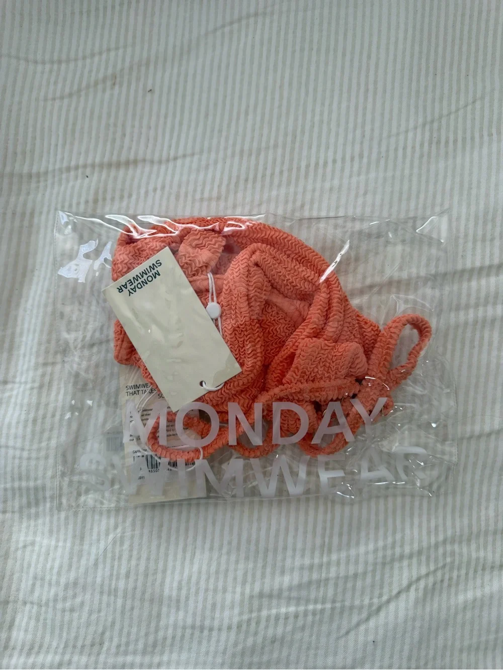 Monday Swimwear - Capri Top/Byron Thong (COLOR: SUMMER PEACH CRINKLE - size P)